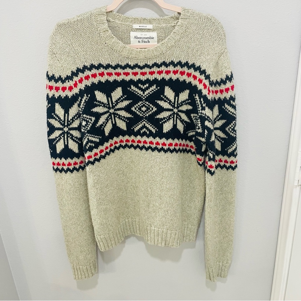Abercrombie & Fitch Men's Gray Sweater with Pattern Muscle Line Mens Size M